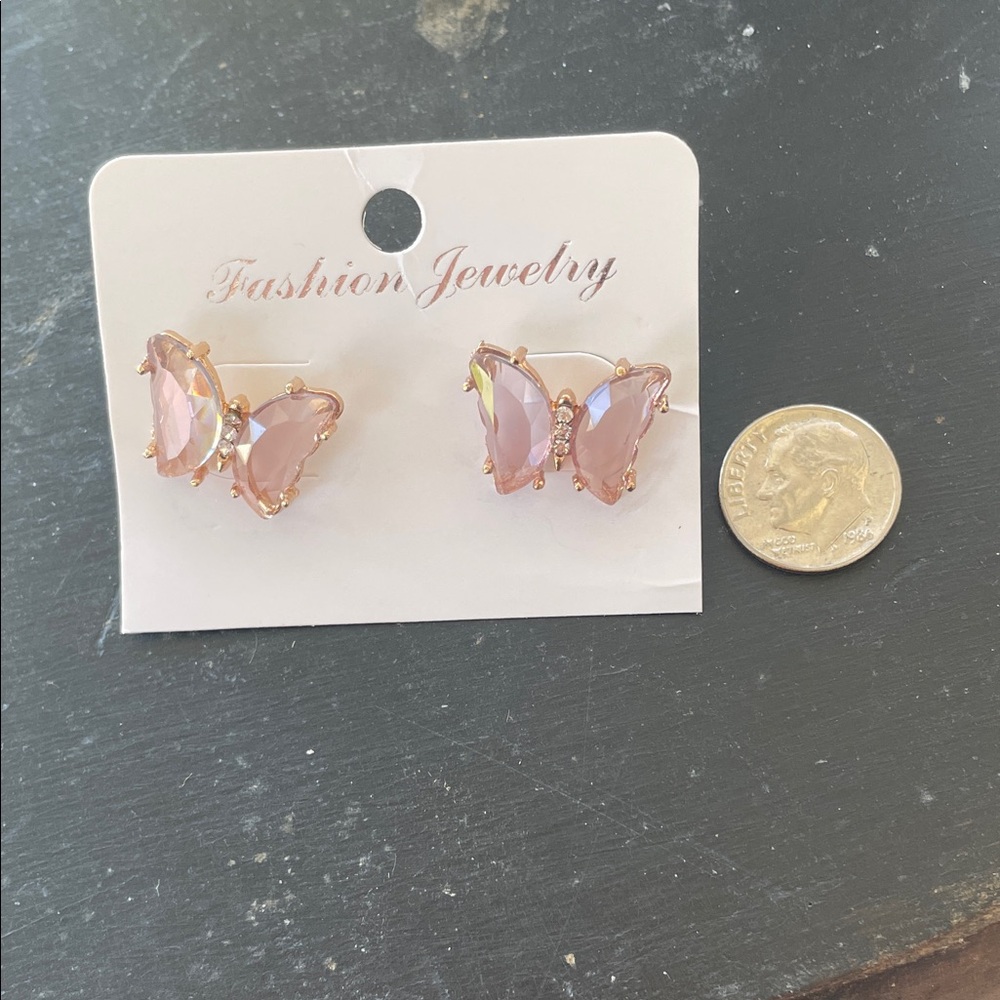 Pink Butterfly Crystal Stud Earrings - Fashion Jewelry
